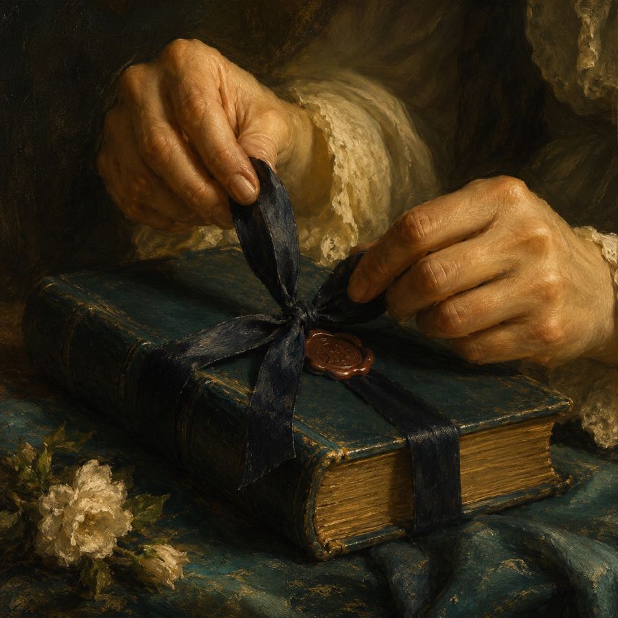 A classical still life; the open book rendered as a dot screen